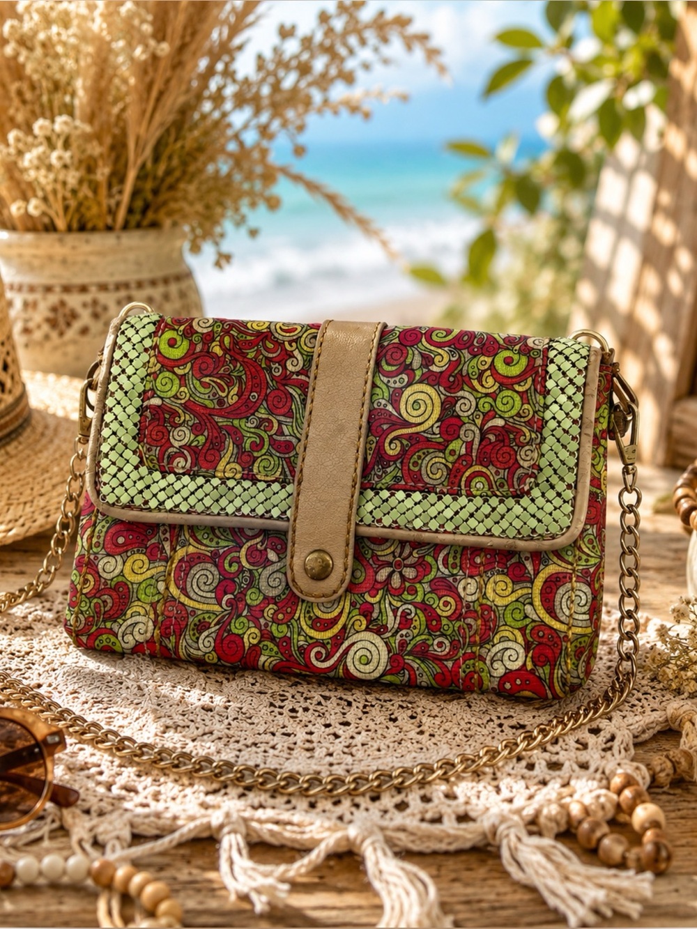 Sakroots Peace Clutch Paisley Chain Strap Wallet Summer Boho